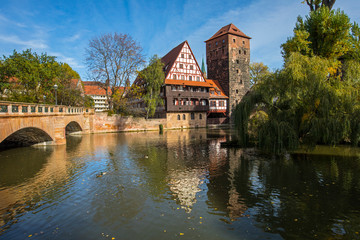 Fototapeta na wymiar Weinstadel House and the Hangmans Tower in Nuremberg