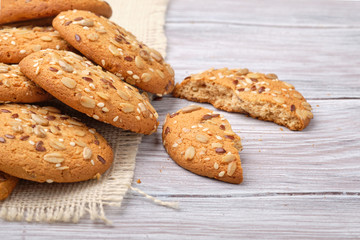 Cookies with nuts and seeds ion a wooden table