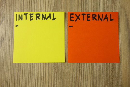 internal and external handwritten on sticky notes