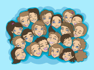 Baby smiling faces. Heads of school students. Vector illustration
