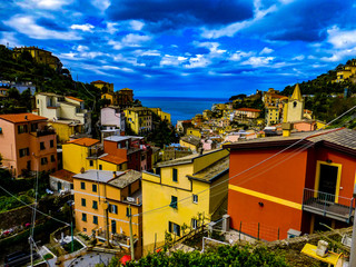 coastal view  from the  Riomaggiore village which is a small village in the Liguria region of Italy.