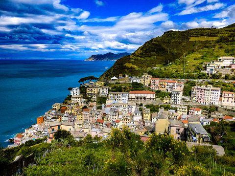 coastal view  from the  Riomaggiore village which is a small village in the Liguria region of Italy.