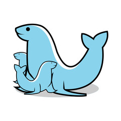 Mother and Child logo, Sea lion icon. flat design. Vector Illustration on white background