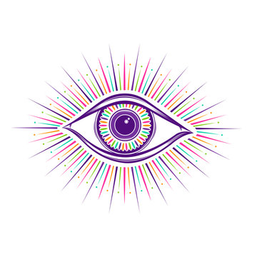 All seeing eye symbol graphic. Vision of Providence. Alchemy, religion, spirituality, occultism, tattoo art. Isolated vector illustration. Conspiracy theory. Decorative drawing style. Priint logo