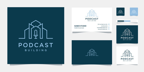 simple building lines with vector design logo podcasts