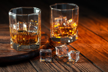 Whiskey in glass with ice