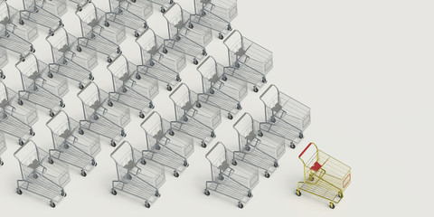 3d render image of shopping carts, individuality