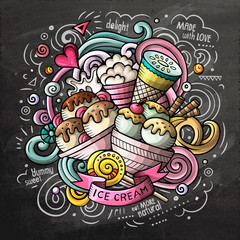 Cartoon cute doodles hand drawn Ice cream illustration