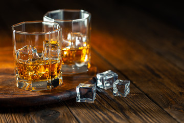 Whiskey in glass with ice
