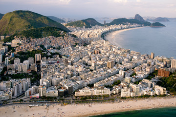 Aerial view over the beaches and neighbourhoods of Rio de Janeiro