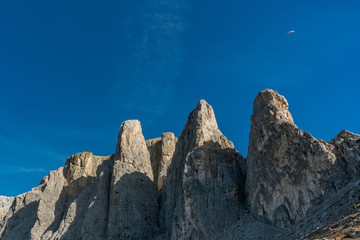 Beautiful panorama view of the Sellastock massif in the italian Dolomites mountains