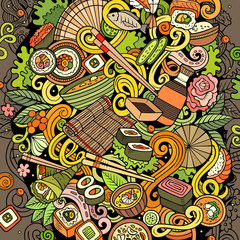Cartoon colorful doodles Japan food illustration