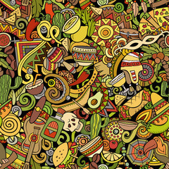 Fototapeta premium Cartoon cute doodles Latin America seamless pattern