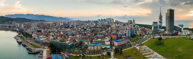 Obraz premium Panoramic view of Batumi, Georgia. View of the center of Batumi and the promenade and the beach. The capital of Adjara, Georgia.