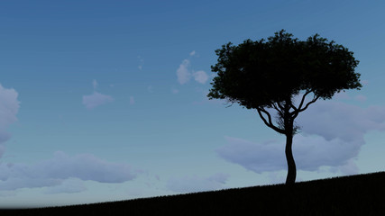 Lonely tree landscape 3D Rendering