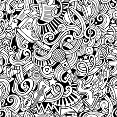 Cartoon hand-drawn doodles music seamless pattern