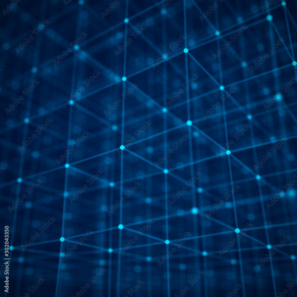 Poster blockchain technology concept. big data visualization. 3d illustration. distributed register technol