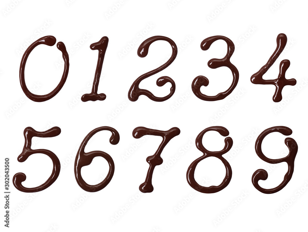 Fototapete numbers made of elegant chocolate font with swirls, isolated on white background (part 2. numbers)