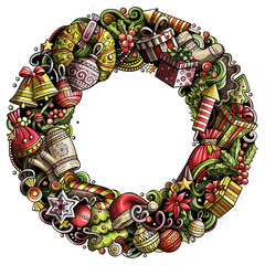 Cartoon doodles New Year round frame design