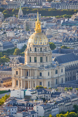 Fototapeta na wymiar Aerial view of the Paris with church of Saint Louis and museum Les invalides