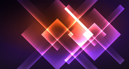 Fototapeta premium Neon shiny color squares on black, modern template