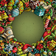 Obraz premium Cartoon cute doodles Happy New Year frame