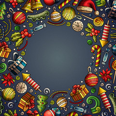 Fototapeta premium Cartoon doodles Merry Christmas and New Year card design