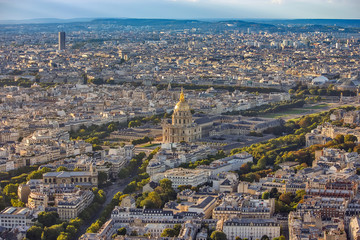 Aerial view of the Paris with church of Saint Louis and museum Les invalides