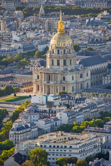 Fototapeta na wymiar Aerial view of the Paris with church of Saint Louis and museum Les invalides