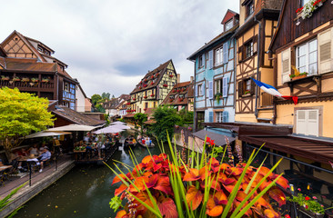 Colmar, Alsace, France. Petite Venice, water canal and traditional half timbered houses. Colmar is a charming town in Alsace, France. Beautiful view of colorful romantic city Colmar, France, Alsace.