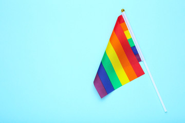 Rainbow flag on blue background