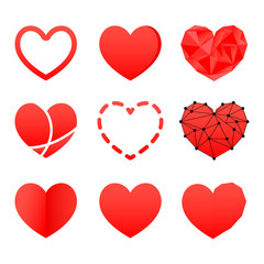 Valentine day hearts. Geometry and volumetric shapes on a white background