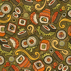 Naklejka premium Cartoon cute hand drawn Japan food seamless pattern