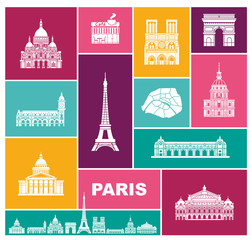Architectural and historical sights of Paris. Set of color high quality icons