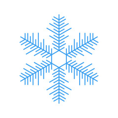 Blue snowflake icon - a symbol of winter holidays, xmas and new year, cold weather and frost - isolated on white background. Elegant vector design element.