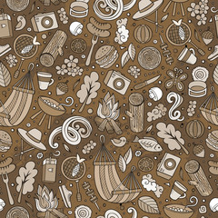 Naklejka premium Cartoon cute hand drawn Picnic seamless pattern