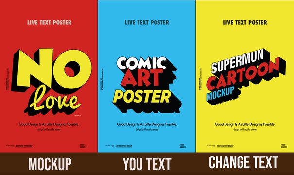 Modern comical 3d text mockup poster	