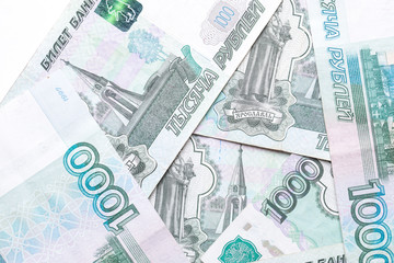 Russian ruble. Russian currency closeup in the form of texture.