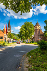 Market square with town hall and town hall tower, Ettlingen, Germany, Black Forest,...