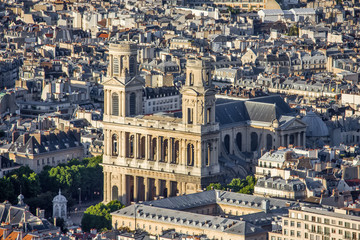 Fototapeta na wymiar Aerial view of the Paris with Saint Sulpice church