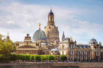 Fototapeta na wymiar Scenic summer view of the Old Town architecture with Elbe river embankment in Dresden, Saxony, Germany