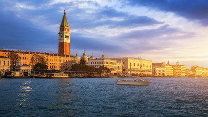 Campanile and Venice Doge's palace on San Marco square in Venice, Italy. Venice Grand Canal....