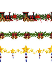 Little Christmas train seamless pattern decorated red ribbon Vector