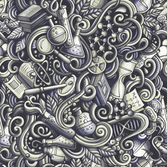 Cartoon cute doodles hand drawn Science seamless pattern
