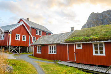 Fototapeta na wymiar traditional norwegian red lined houses