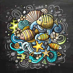 Underwater cartoon doodle chalkboard illustration