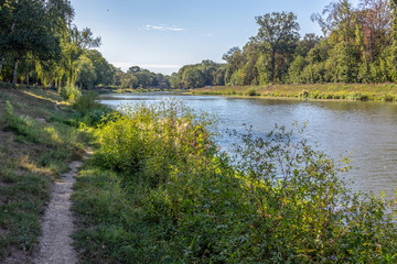View of quaint river landscapes of the rivers Elster and Parthe in Leipzig / Germany