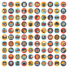 Set vector icons with elements for mobile concepts and web apps. Business and marketing, programming, data management, internet connection, social network, computing, information. Vector
