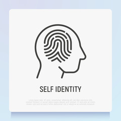 Fingerprint in human head thin line icon. Symbol of self identity. Mental health. Modern vector illustration.