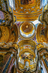 Fototapeta na wymiar Ceiling Frescoes Dome Basilica Carlo al Corso Church Rome Italy